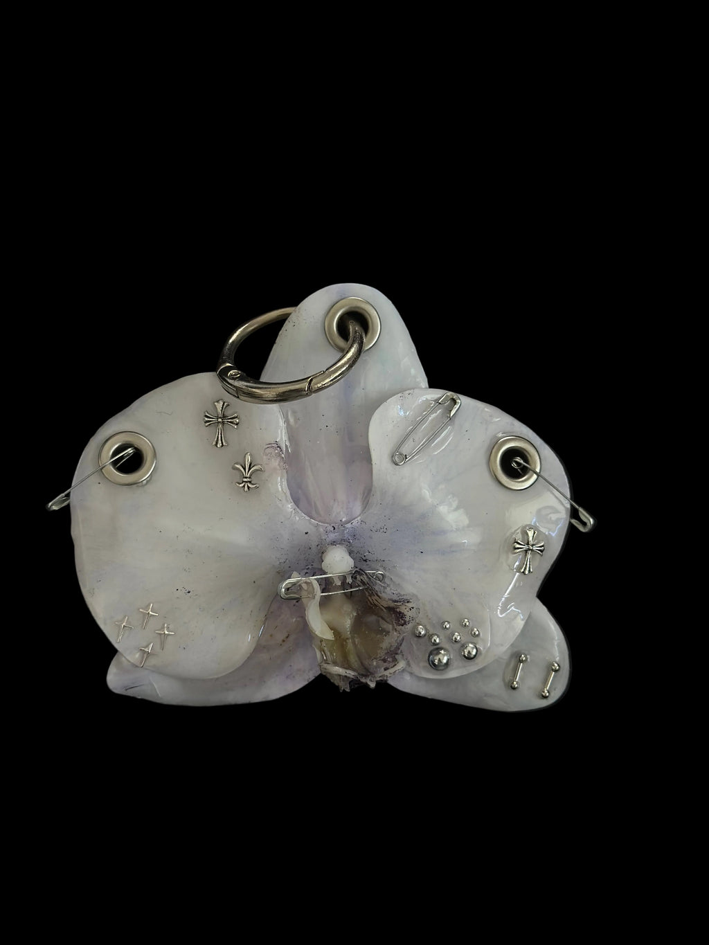 White with Purple Pierced Orchid with Silver Hardware