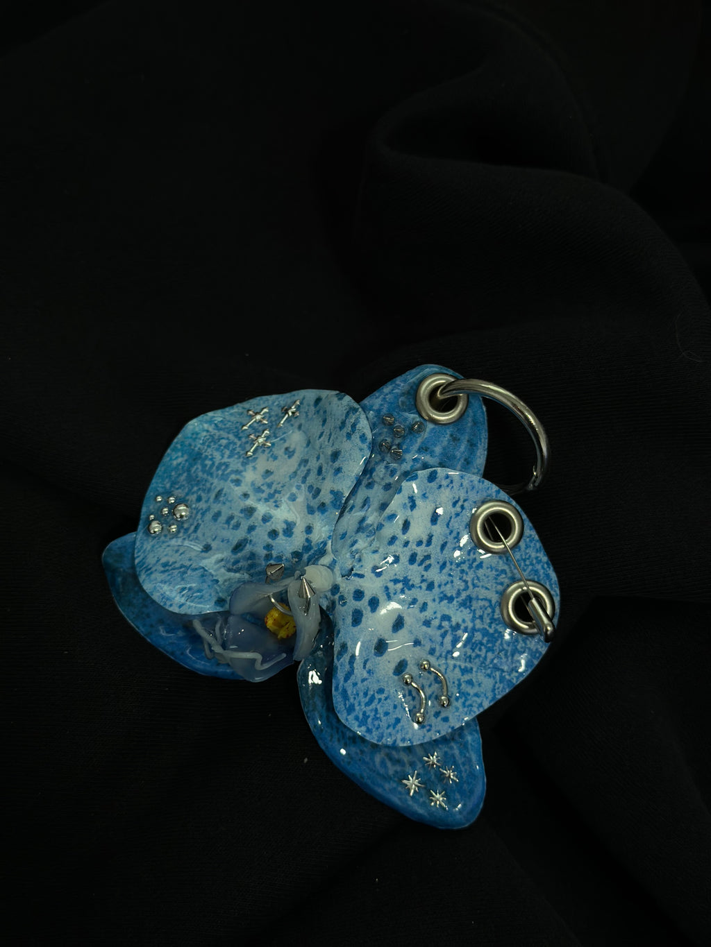 Blue Pierced Orchid with  Silver Hardware