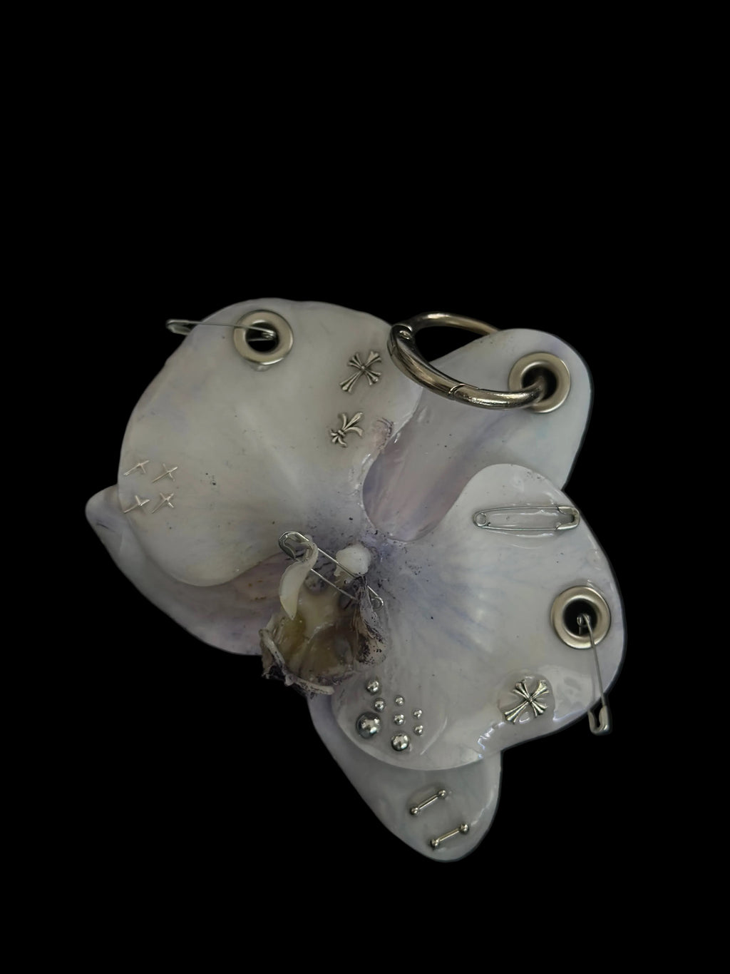 White with Purple Pierced Orchid with Silver Hardware