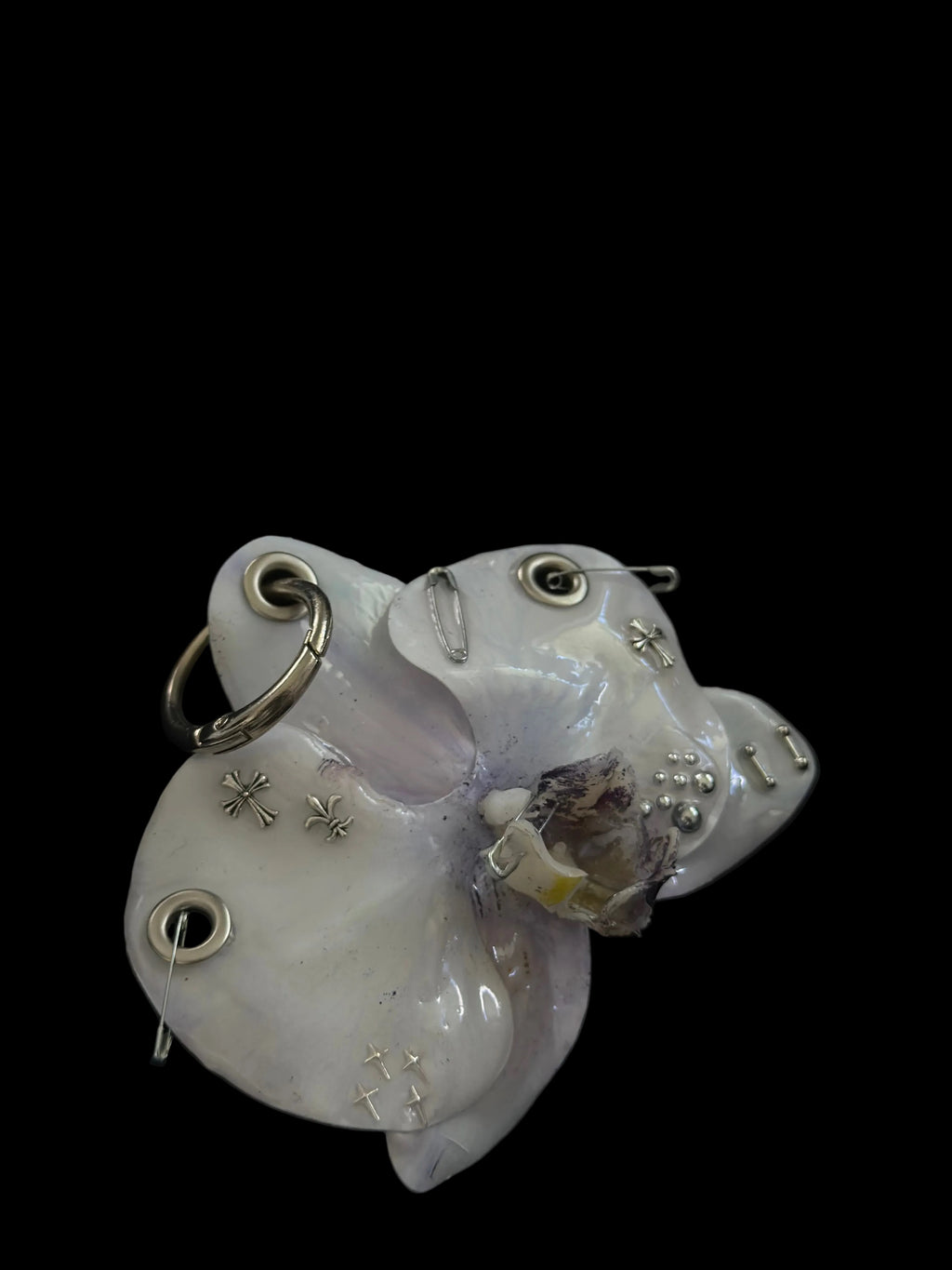 White with Purple Pierced Orchid with Silver Hardware