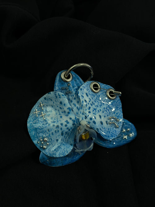 Blue Pierced Orchid with  Silver Hardware