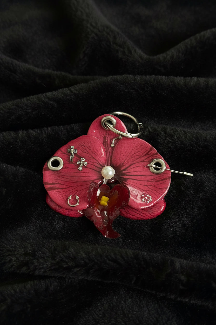 Burgundy Pierced Orchid With Hardware